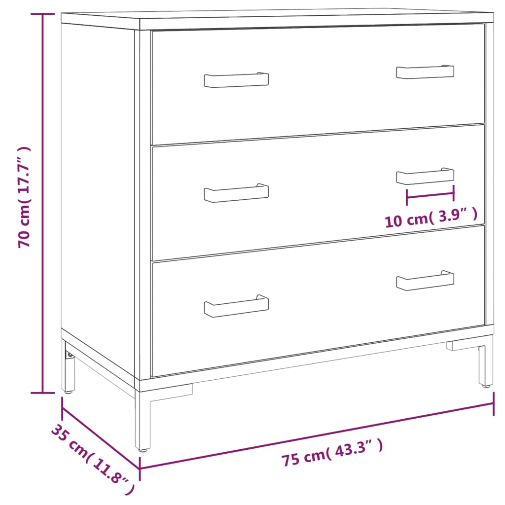 Kommode Schwarz 75x35x70 cm Massivholz Kiefer – Bild 8